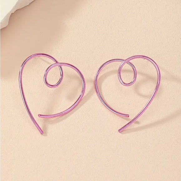 Hollow Pink Hearts Swirl Metal Earrings Valentine Love - Picture 3 of 6